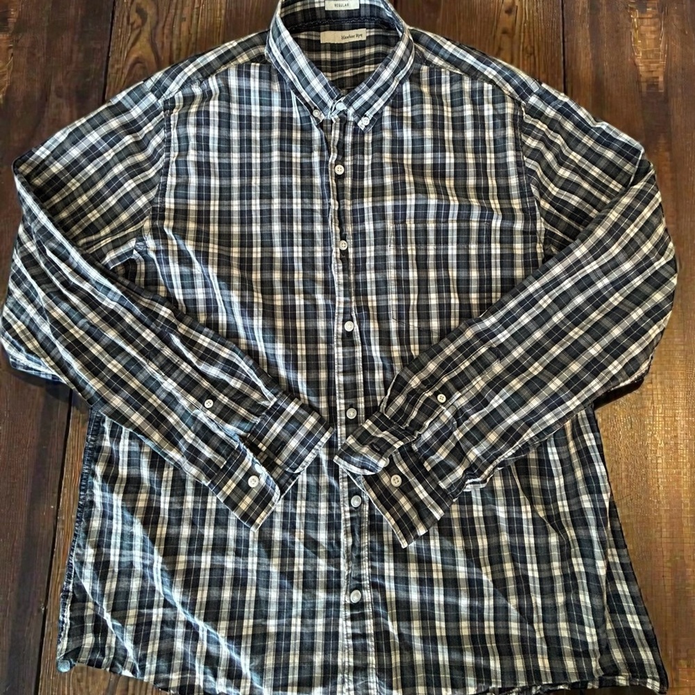 Hawker Rye Men’s XL Plaid Button Down Shirt | Green Navy White | 100% Cotton